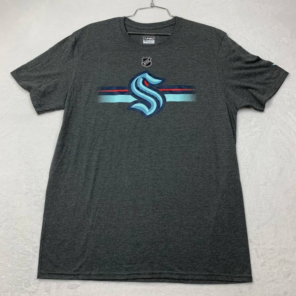 Seattle Kraken Shirt Men Large Gray Fanatics NHL Short Sleeve Crew Neck L